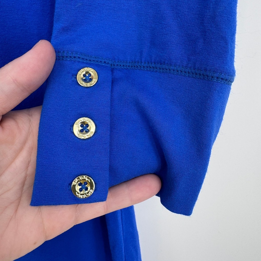 Lilly Pulitzer Sophie UPF 50 Shift Dress Womens M Blue 3/4 Sleeve Gold Button - Picture 7 of 11